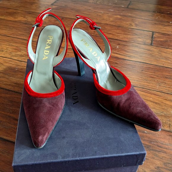 Prada Shoes - Prada Suede and Velvet Slingback Pumps Vintage 90s
